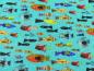Preview: Frogtastic Fische bunt aqua türkis   Patchworkstoff von Benartex